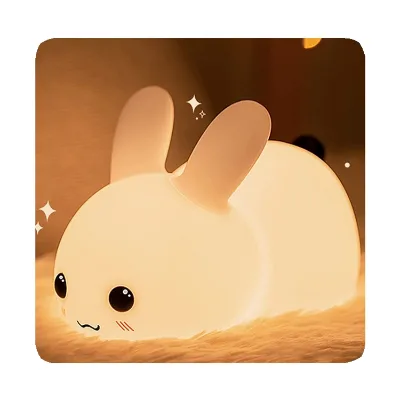BAHE Modern DIY Mini Rechargeable LED Soft Touch Silicone Kids Bunny Animal Night Light-White Shade USB Powered Home Smart
