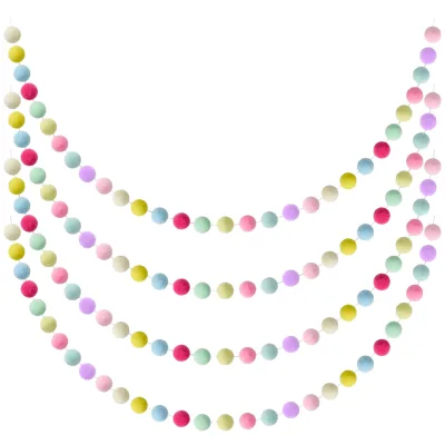 Artificial Christmas Ball String Hanging Pastel Nonwoven Felt Pom Pom Garland Easter Spring Children's Room Birthday Party Decor