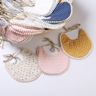 Custom Design Girl Wearable Korean Cute 2 Layers Baby Doll Cotton Line Bib Lace Baby Bib Cotton Linen Bibs