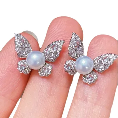 Natural Freshwater Pearl Earrings Copper Plating 14k Gold Full Inlaid New Women