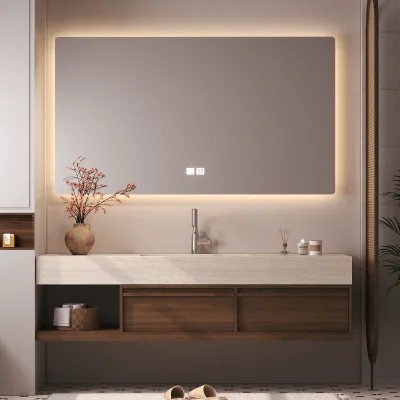 Modern Luxury Custom Floating Marble Bathroom Vanity Units Set 48inch Washroom Furniture Vanity Cabinet with Mirror