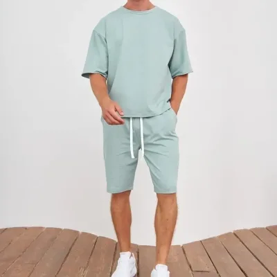 Stylish Cool Mens Short - Sleeve T - Shirts, Button Details, Patterned Shorts Sets, Soft, for Home/Light Activity Sets