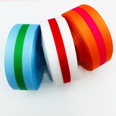 E-Magic Wholesale 25mm Shrink-Resistant White Red Center Stripe Grosgrain Ribbon for Party Decor Garment Accessories
