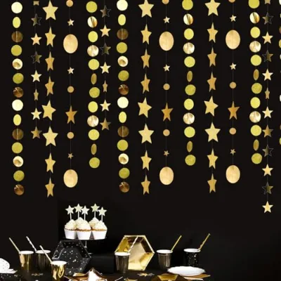 Handmade Extra Large 52 Feet Star Paper Garland Gold Birthday Wedding Party Festival Hanging Decoration