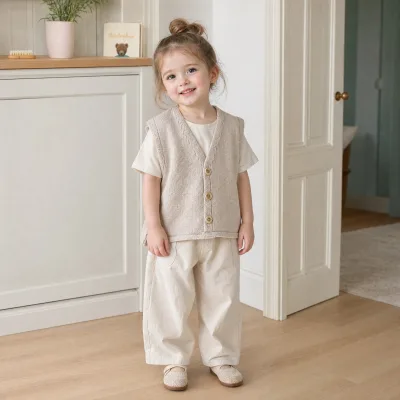 Hot Sale Plain Dyed Cotton Knit Kids V Neck Vest 4-8Y Sleeveless Cardigan Waistcoat Spring Daily Layering ODM Fast Shipping