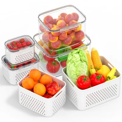 DOOSO BPA Free Fruit Storage Container Fridge with Removable Colander Airtight Lid Vegetable Berry Keeper Rectangle 3L Fresh