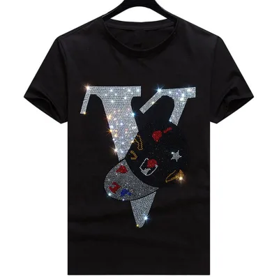 New Fashion Hot Drill Rhinestone Oversized Tshirt Custom Your Design logo Shine Glitter Rhinestone Luxury Men's T-shirts
