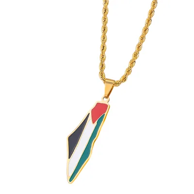Custom Stainless Steel Palestine Map Pendant Necklace Enamel Jewish Jewelry Israel Map Fashion Jewelry