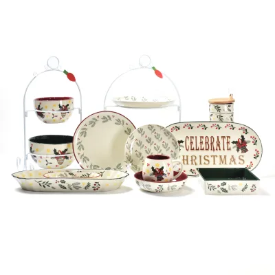 Custom Handpainted Christmas Party Ceramic Mug Soup Bowl Stoneware Dinner Plate Sets Dinnerware