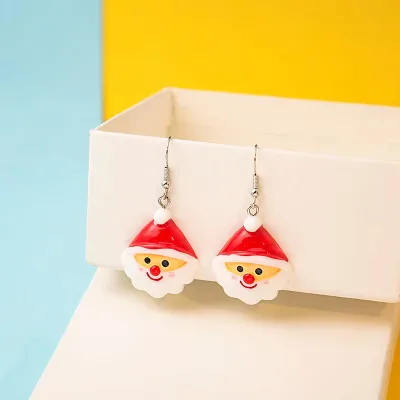 Christmas Delicate Gifts Cute Cartoon Oil Dripping christmas tree earrings Colorful Santa christmas dangle earrings