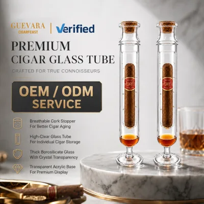 Luxury Cigar Humidor Tube Glass Cigar Aging Display Tube Breathable Cork Cap Single Cigar Preservation Tube Custom Logo