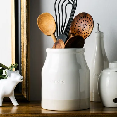 Ceramic Kitchen Utensil Holder for Countertop Large Cooking Utensil Crocks Morden Utensil Organizer for Spatula Kitchen Decor