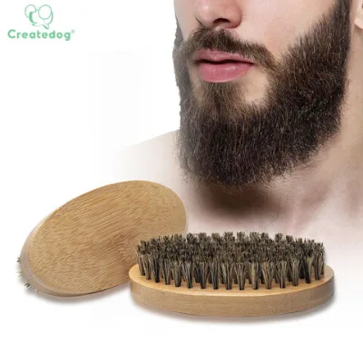 Nature retro color 100% boar bristle hair beard brush custom logo for men beard grooming kit