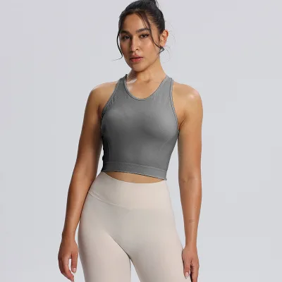 Light Sports Seamless Summer Ice Oxygen Bar Seamless Knitted Vest Women's Running Fitness Elastic Back Sports Top