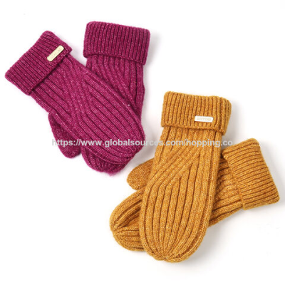 Knit Mittens (Colors: Magenta, Mustard Yellow)