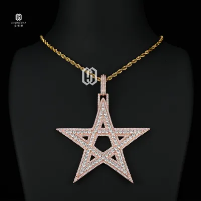 Pass Diamond Tester Brass Pentagram Pendant Gold Plated VVS Moissanite Diamond Pendant