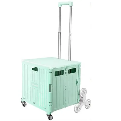 65L Foldable Cart With Stair Climbing Wheels Telescoping Handle Collapsible Rolling Crate Grocery Book File Tool
