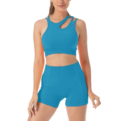 New Customization Sleeveless Irregular Strap Top Buttock Lifting Shorts Fitness Yoga Sets