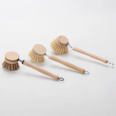 Eco-Friendly Natural Long Handle Sisal Cleaning Dish Brush Kitchen Vegetable Dish Cleaning Wood Pot Brush