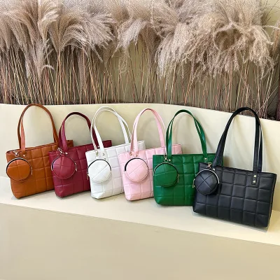 2025 Women's Large Capacity Shoulder Bag New Korean Style Trendy Simple Two-Piece Set Geometric Pattern PU Polyester