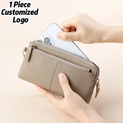 Vintage Summer Detachable Wrist Strap Ladies' Long Wallet Genuine Leather Multi-functional Mobile Phone Bag Purses