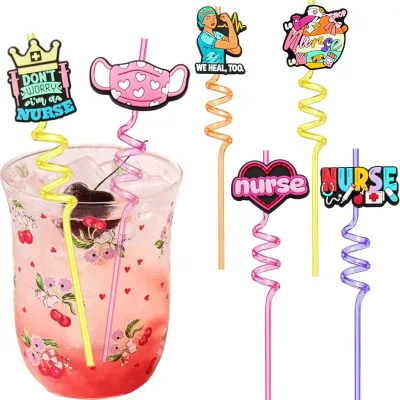 Cross-border New Medical-care-style Straws Made PVC Featuring Cartoon Nurse Designs; Reusable Straws for Parties Gatherings Made