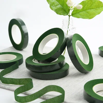 Fall Color 12mm 30-Yard Green Floral PVC Tape Single Sided Rubber Floral Wire Green Floral Tape for Flowers