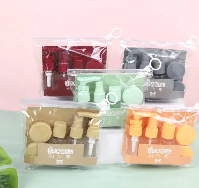 Popular Fast Delivery Custom 6Pcs Travel Plastic Bottle Jar Set Kit With Lotion Pump Spray in Plastic Box