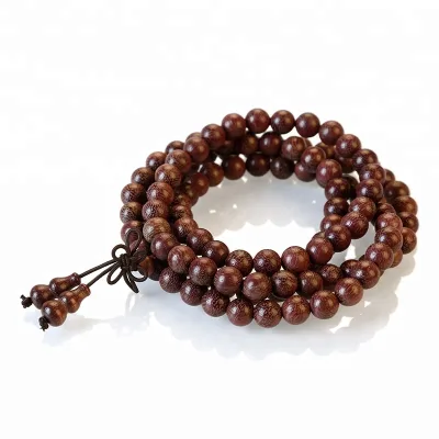 108 Natural Wood Prayer Beads, Wooden Bracelet Necklace for Religion, Sandalwood Mala Rosary