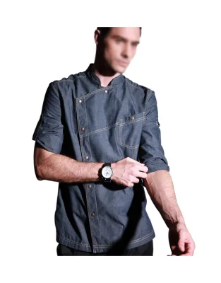 High Quality Chef Jacket Short Sleeve Woven Denim 100% Cotton Customized Color & Logo All Season Restaurant Uniform