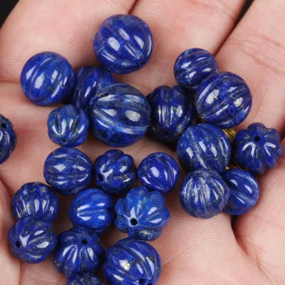 DIY Pumpkin Natural Lapis Lazuli Beads Different Size for Choice Cyan 1499861