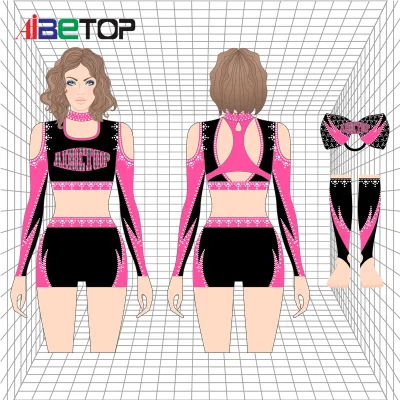 Fashionable Best Price Women Cheerleading Uniform Outfit Sexy Long Sleeve Crop Top with Mini Pleated Skirt