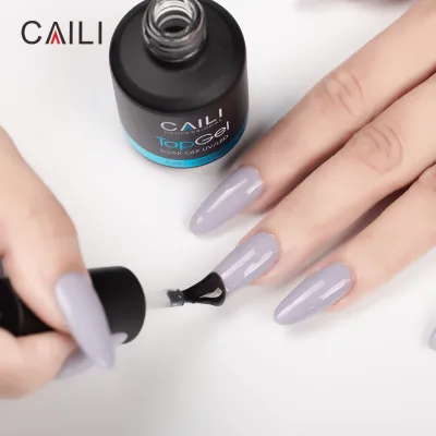 Caili Custom Logo Glossy Quick Dry No-Wash No Sticky Clear 15Ml Gel Top Coat High Shine