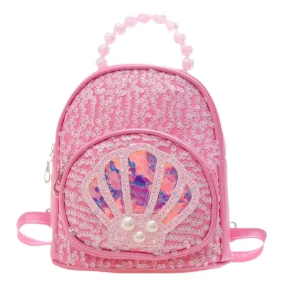 New Children's Backpack Girl Shell Sequin Backpack Hand-held Pearl Children's Backpack