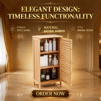 Waterproof Bamboo Bathroom Storage Cabinet with Slatted Door Healthy Materials and Excellent Quality Furniture for Modern Bath