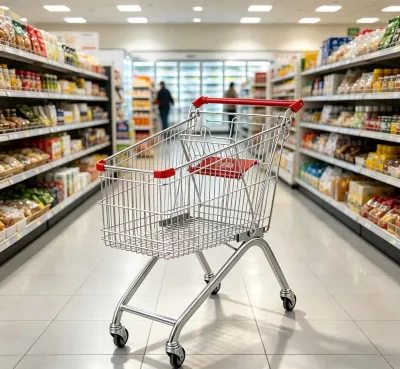 Supermarket Metal Shopping Trolley with Mesh Structure Anti-Rust 4'' PU Wheels and Indoor Use