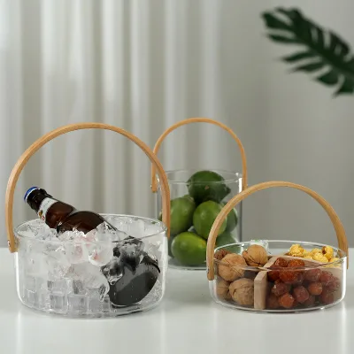 Nordic-style High-borosilicate Glass Basket with Handle  Suitable for Fruit, Tea, Salad, Snacks, or As a Beer Bucket.