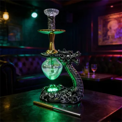 Premium Dragon Shisha Set Resin Artwork Metal Frame Glass Base for Bar Tobacco Use Hookah Huka Nargile