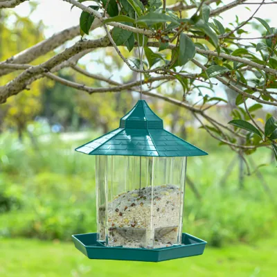 Wild Bird Feeder Garden Fashion Hexagonal Pavilion Bird Feeder Feeding Outdoor Waterproof Hanging Automatic Feeding Feeder