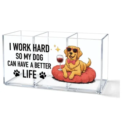 Modern Three Grid Open Top Acrylic Desk Organizer with Custom Printed Pattern Pre-Assembled & for