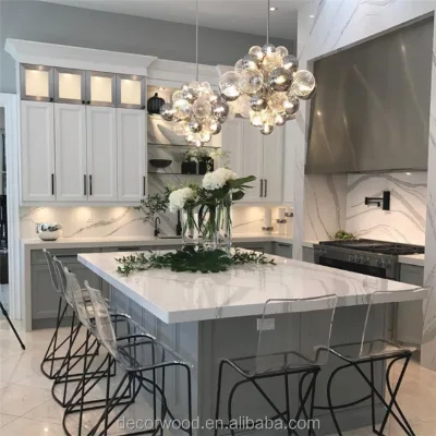 Grey Matt with Wood Grain Small Modern Kitchen Cabinet Sets for Duplex or House