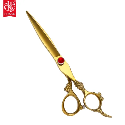 AR-D05 Gold Titanium Coated 7 Inch Professional Hair Scissors Dragon Handle 6CR Stainless Steel Handmade Hair Salon Supplies