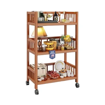 3-Tier Rolling Solid Wood Storage Cart Modern Design Multi-Purpose Organizer with Locking Wheels for Living Room Kitchen Office