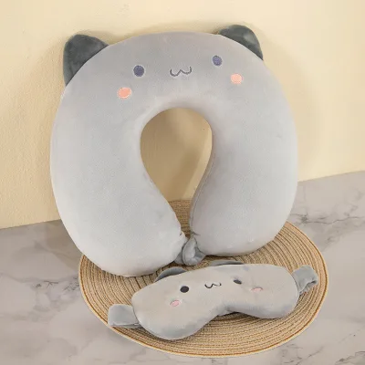 Factory 2 in 1 Cute Cartoon Animal Design Kids Memory Foam Travel Neck Pillow and Sleep Eye Mask Set