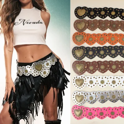 Retro Punk Big Round Rivet Hole PU Leather Belt Ladies Wide Vintage Western Cowboy Belt Fashion Leather Waist Chain for Women