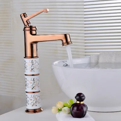 Deck mounted brass basin faucet Bathroom Basin faucet Mixer Tap Rose Gold Kitchen Faucet Diamond with water hose