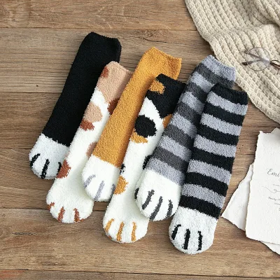 Wholesale Winter Cute Creative Fluffy Cat Paw Socks Women Cozy Fuzzy Cat Claw Socks