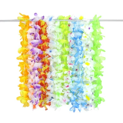 Colored Necklace Hawaii Luau Party Decorations Artificial Flower Leis Hawaiian Silk Flower Lei Luau Party Hula Wedding Luau Leis