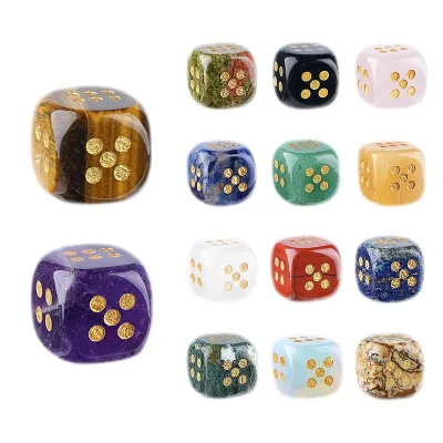 Handmade Natural Stone Dice Shaped Ornament Tiger Eye Amethyst Lapis Lazuli Carved Square Corner Desk Decor Collectible Gift