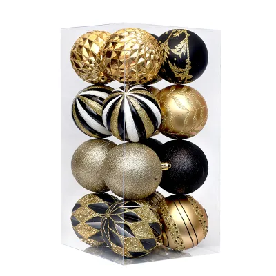 Black Gold White Christmas Ball Ornaments 16pcs Luxury Glitter Baubles Mixed Finish Boxed Tree Decor